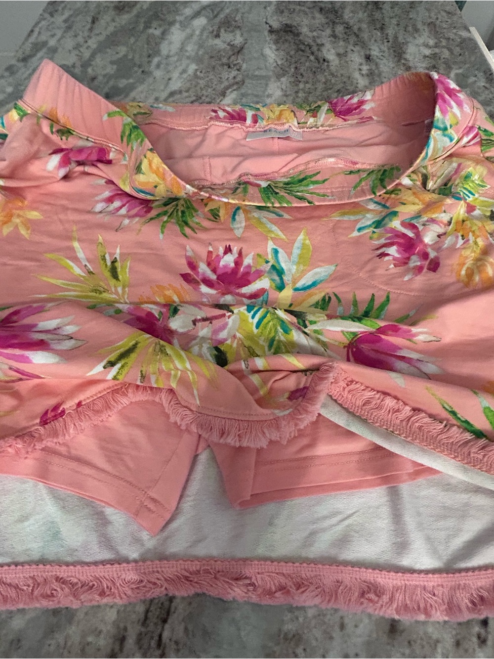 Belle by Kim Gravel coral Hawaii Floral Skort with Fringe Trim 2 pockets. 2X - Picture 2 of 8